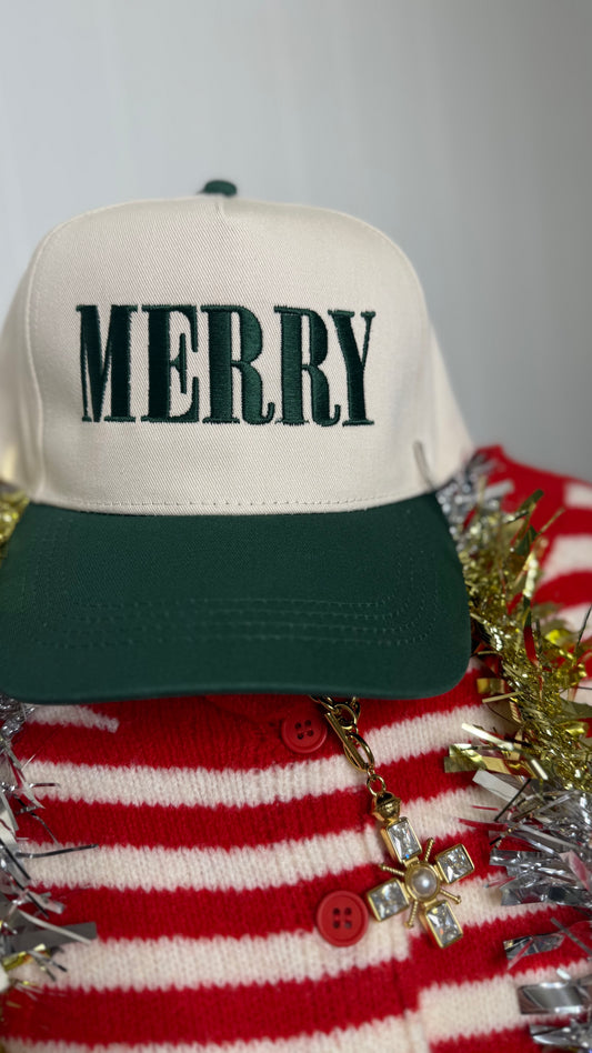MERRY Dark Green Two Tone Holiday Trucker Hat