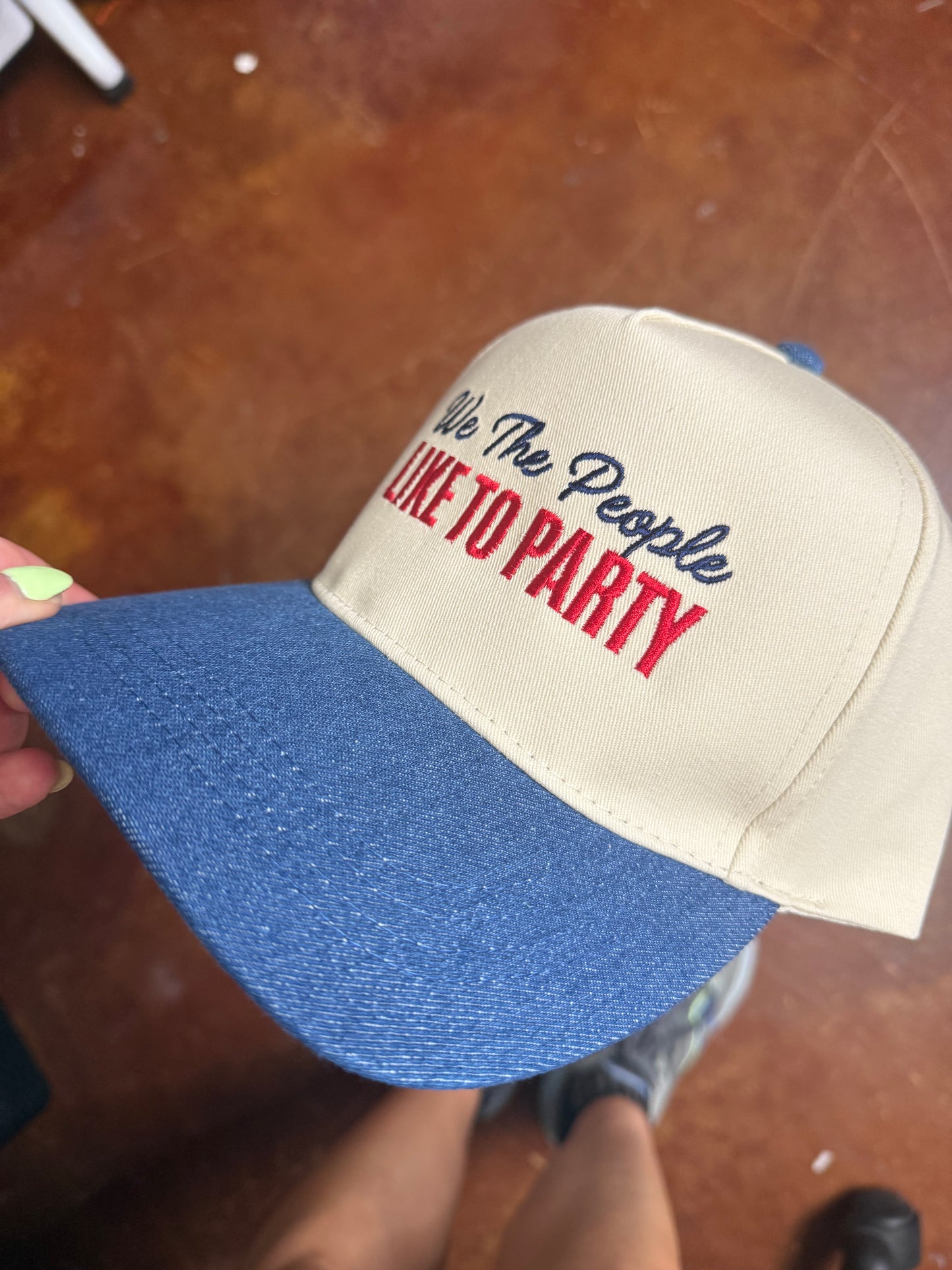 We The People Like To Party Denim Brim Trucker Hat