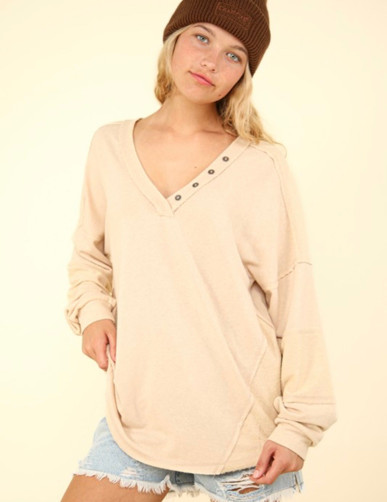 Washed Knit V-neck Top - PLUS