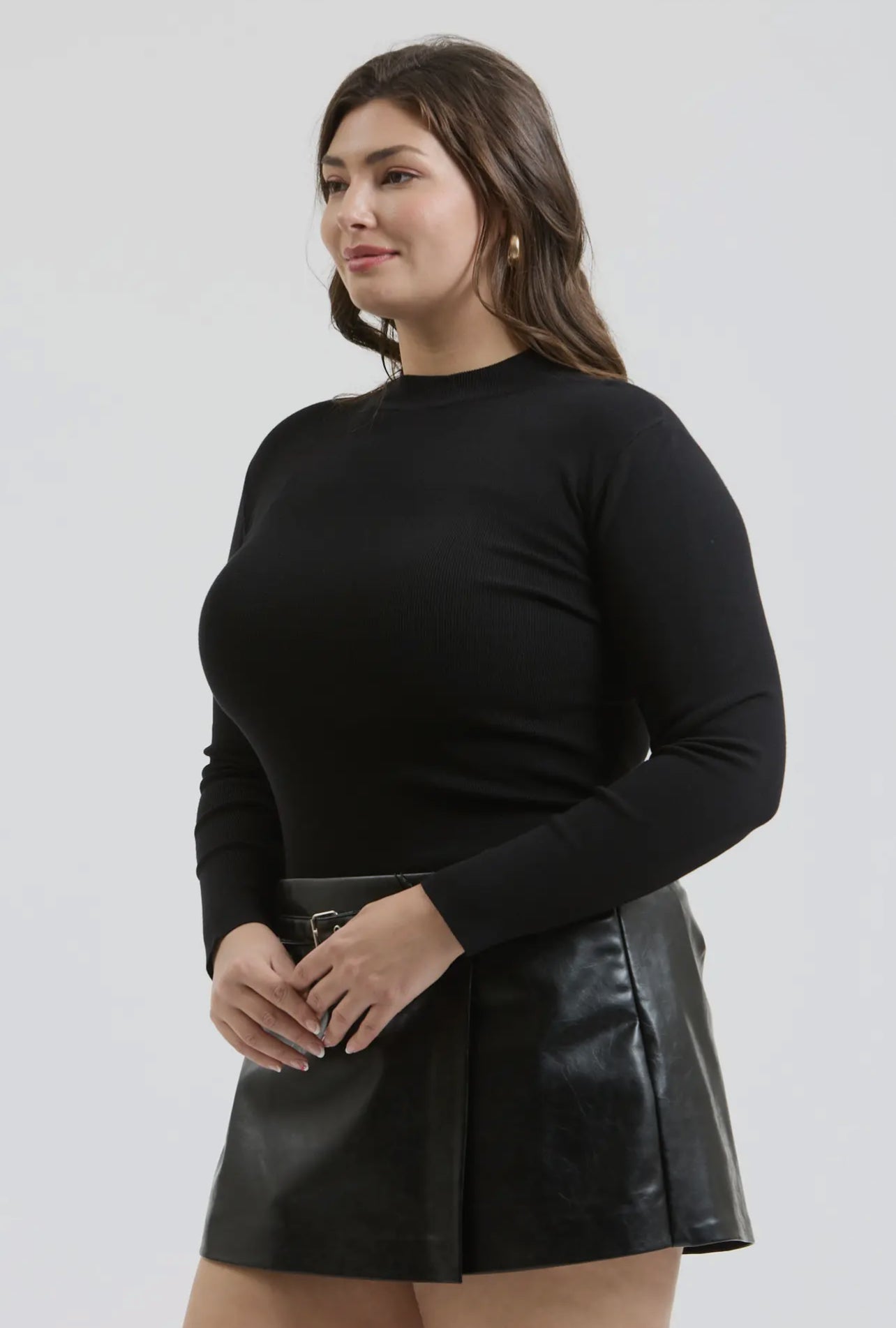 Mock Neck Long Sleeve Knit Top - PLUS
