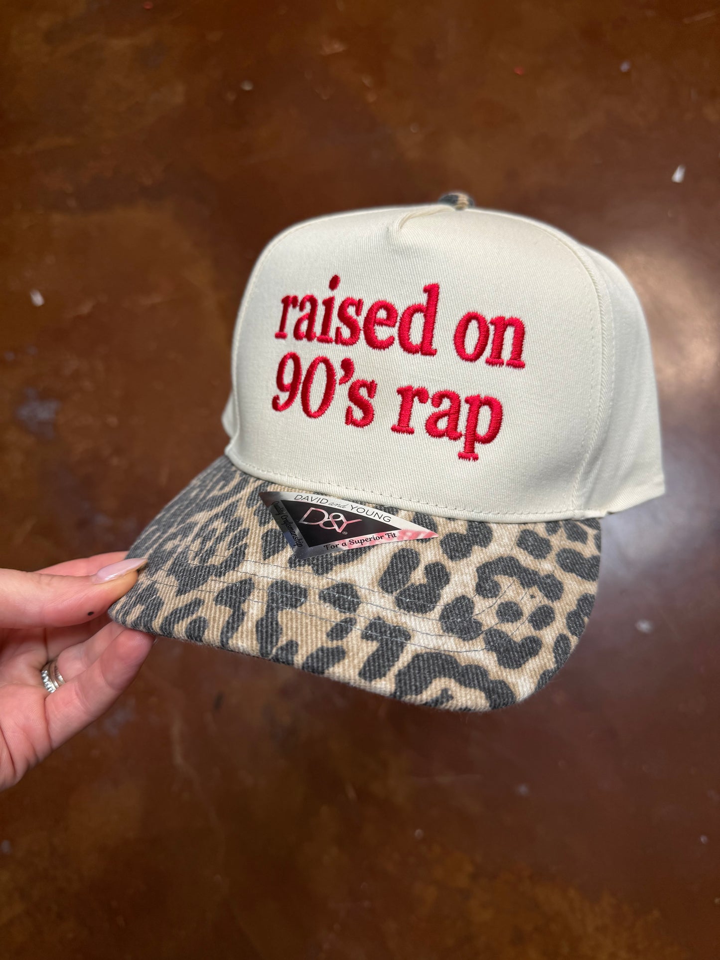 Raised on 90s rap cheetah brim trucker hat