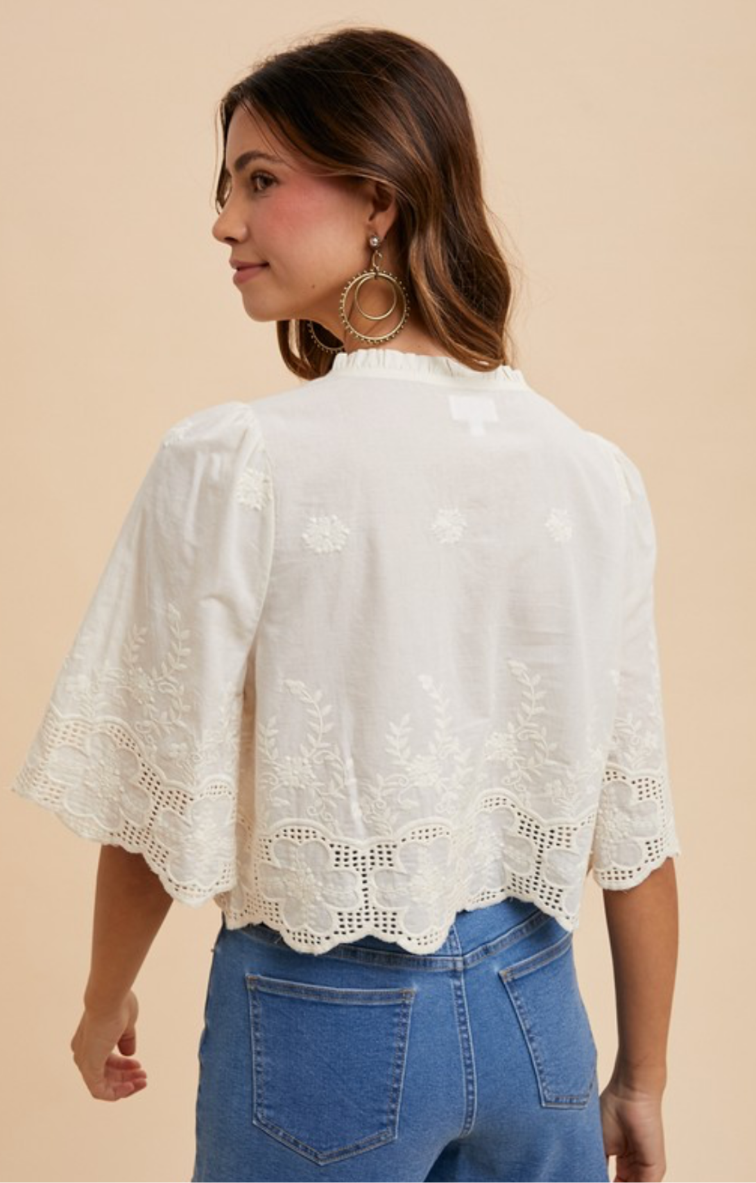 Floral Embroidery Front Tie Top