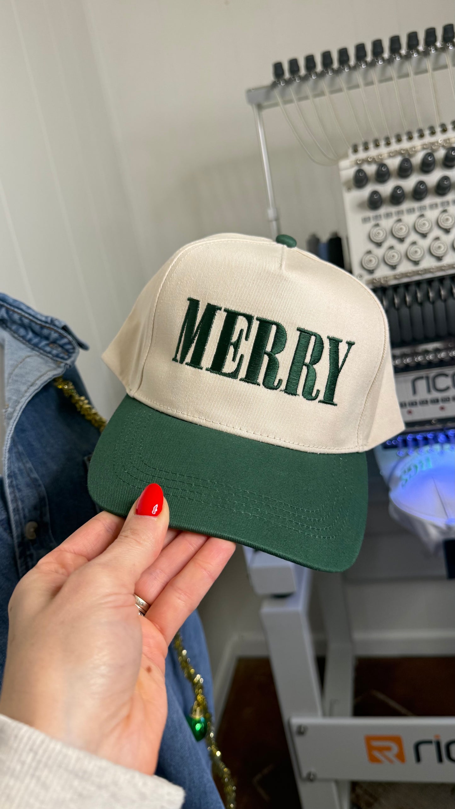 MERRY Dark Green Two Tone Holiday Trucker Hat