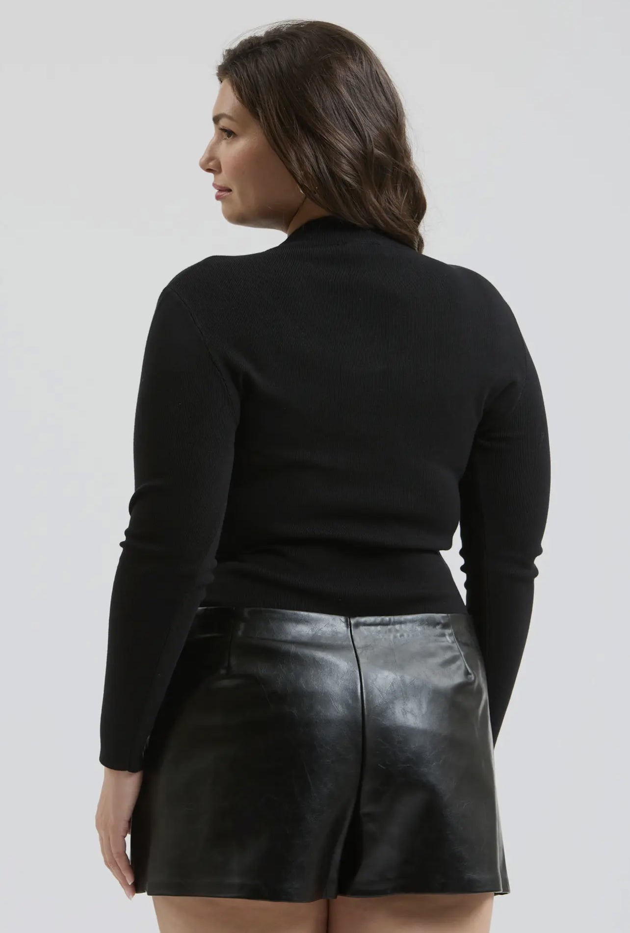 Mock Neck Long Sleeve Knit Top - PLUS