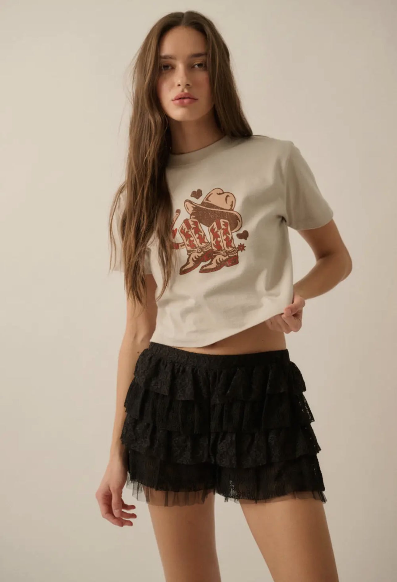Ruffled Floral Lace and Mesh Bloomer Shorts