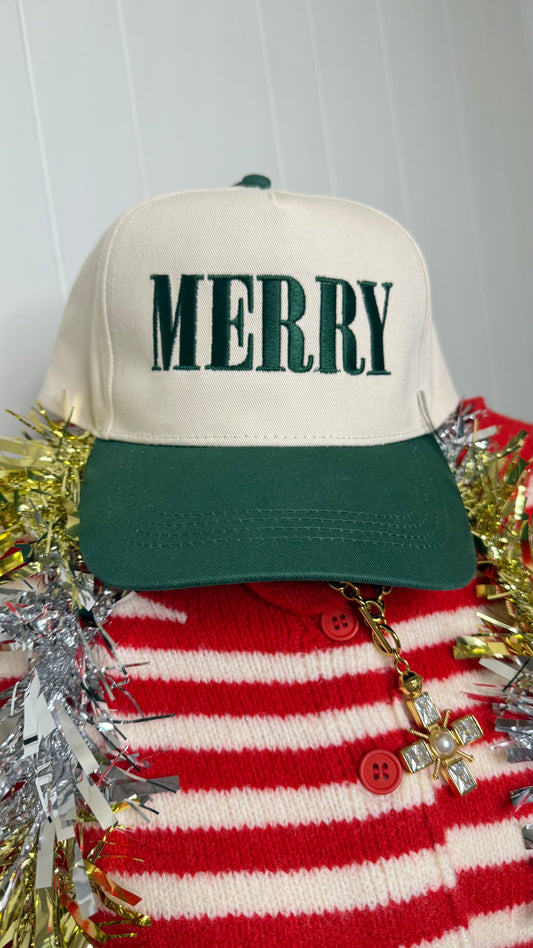 MERRY Dark Green Two Tone Holiday Trucker Hat