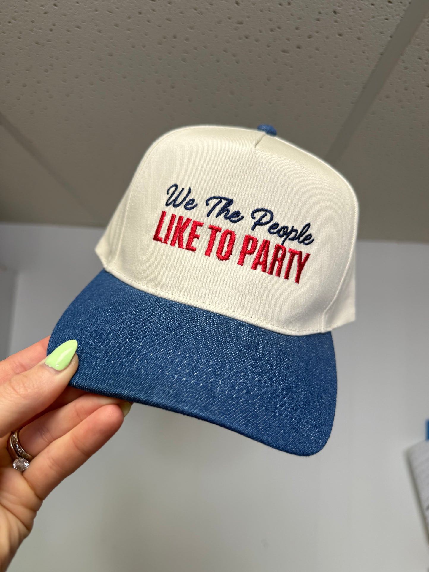 We The People Like To Party Denim Brim Trucker Hat