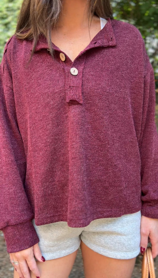 3 LEFT - The Burgundy Blend Henley