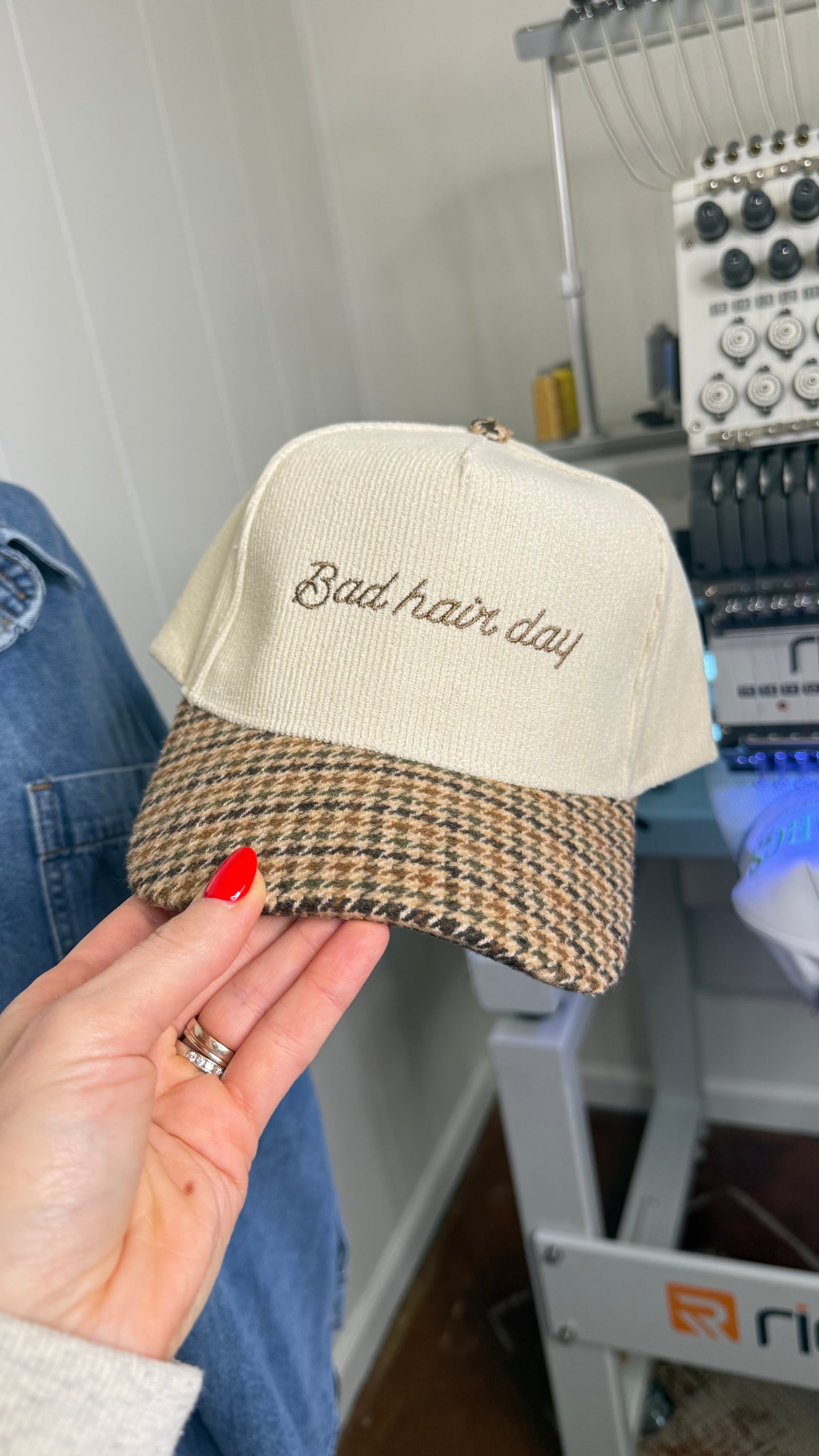 BAD HAIR DAY Corduroy Houndstooth Print Hat