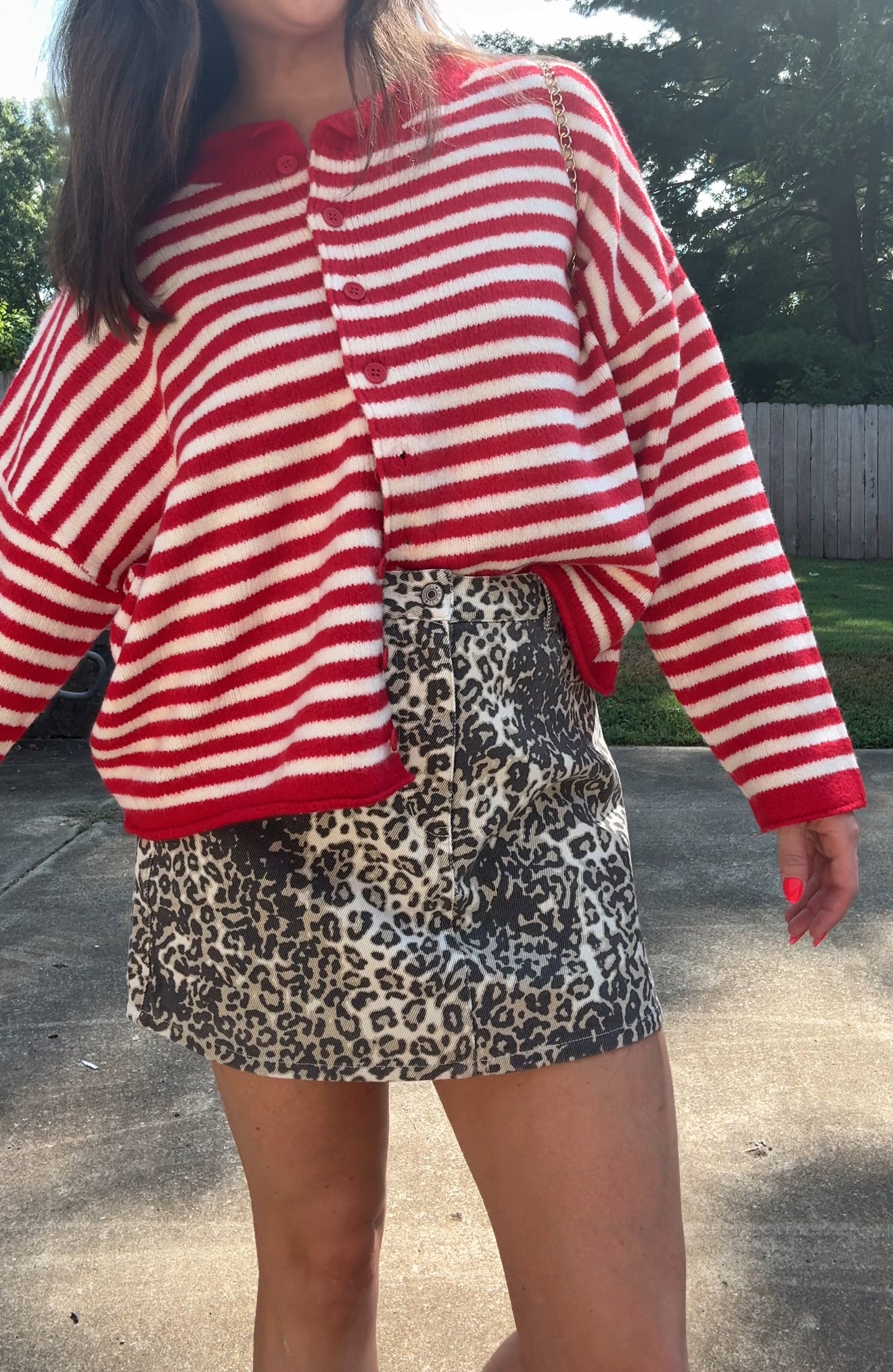 The Lasting Knit Button-Down Cardigan - Red and Ivory Stripes