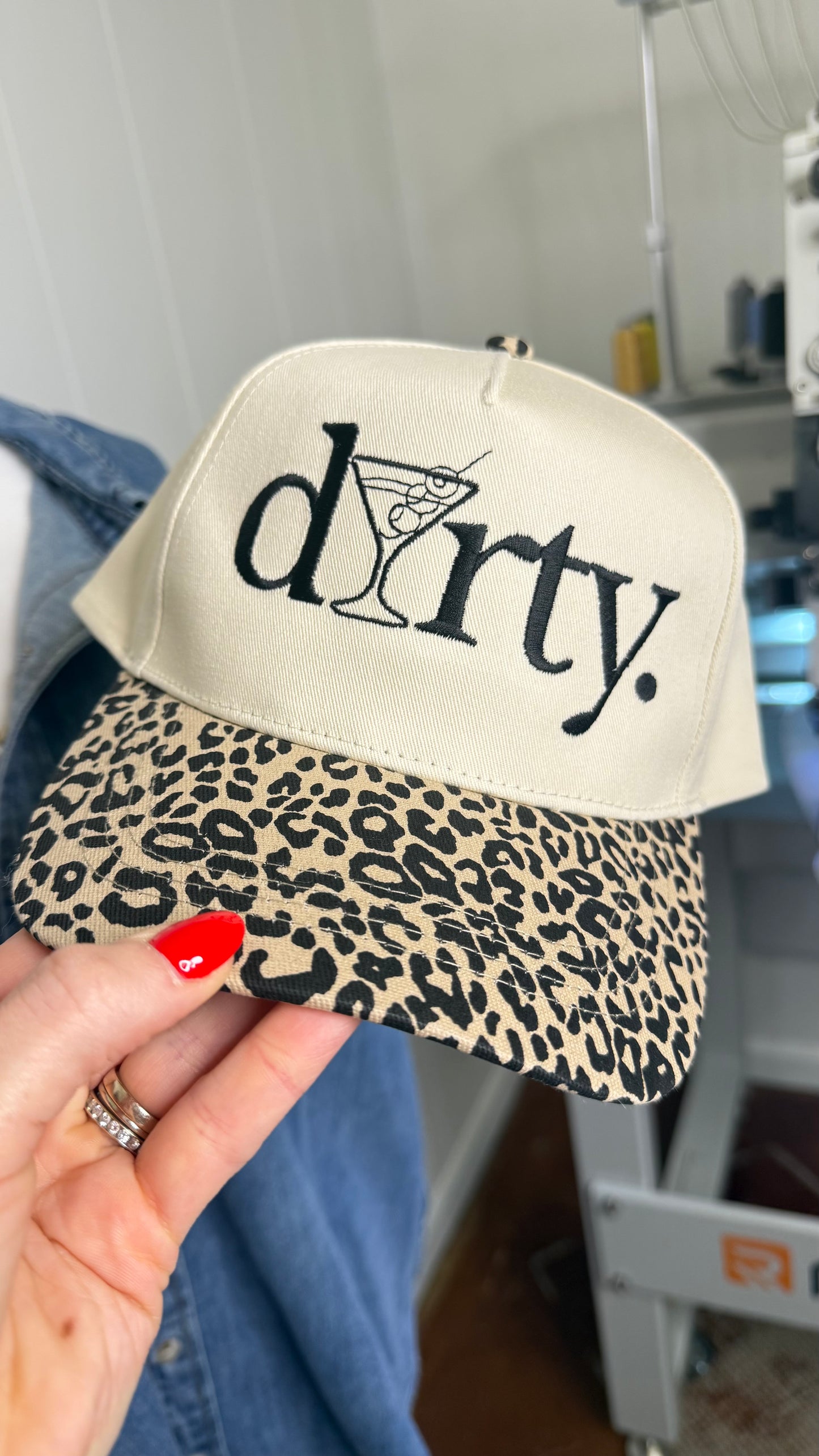 DIRTY Martini Glass Leopard Print Trucker Hat