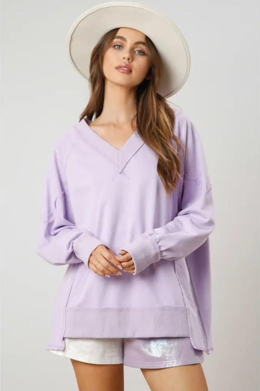 Lilac Bliss V-Neck Loose Fit Sweatshirt