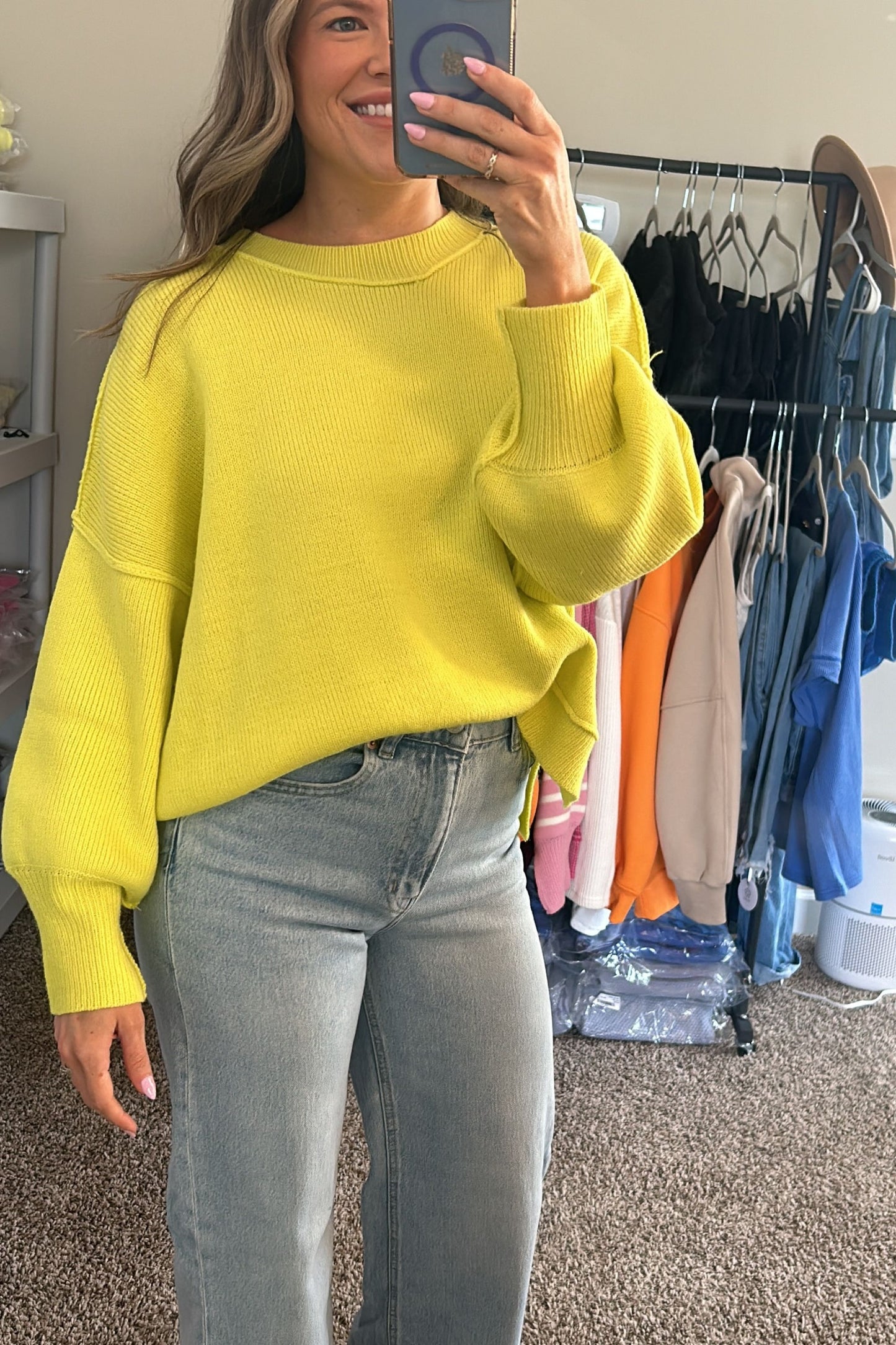 Shine Bright Neon Yellow Balloon Sleeve Sweater Top