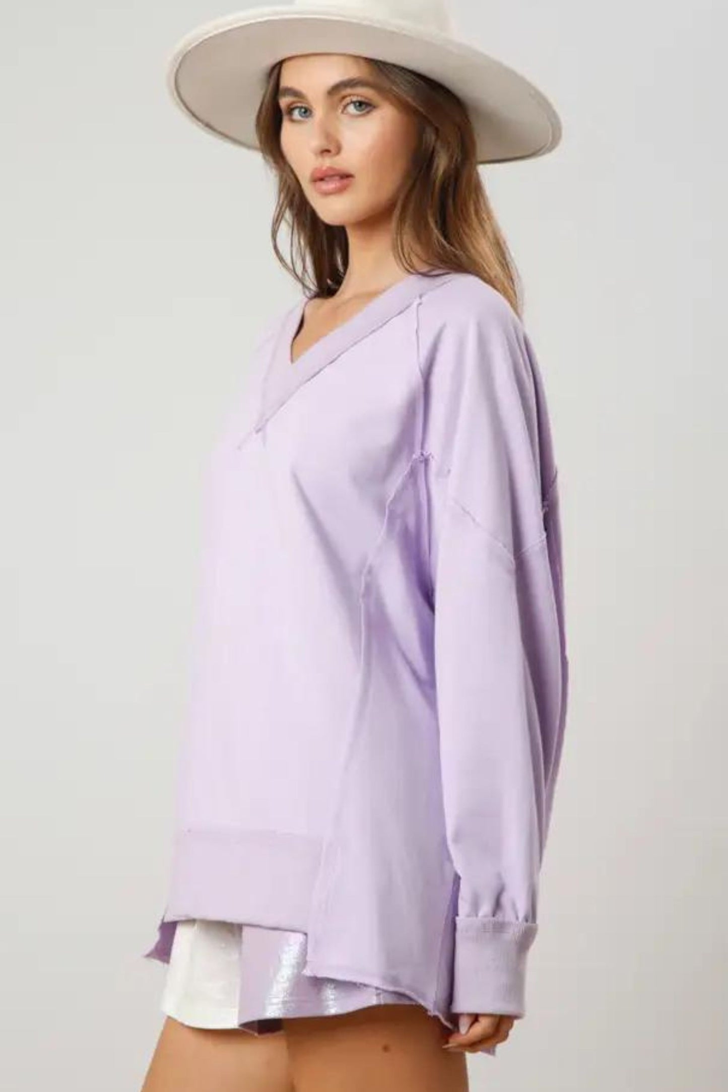 Lilac Bliss V-Neck Loose Fit Sweatshirt