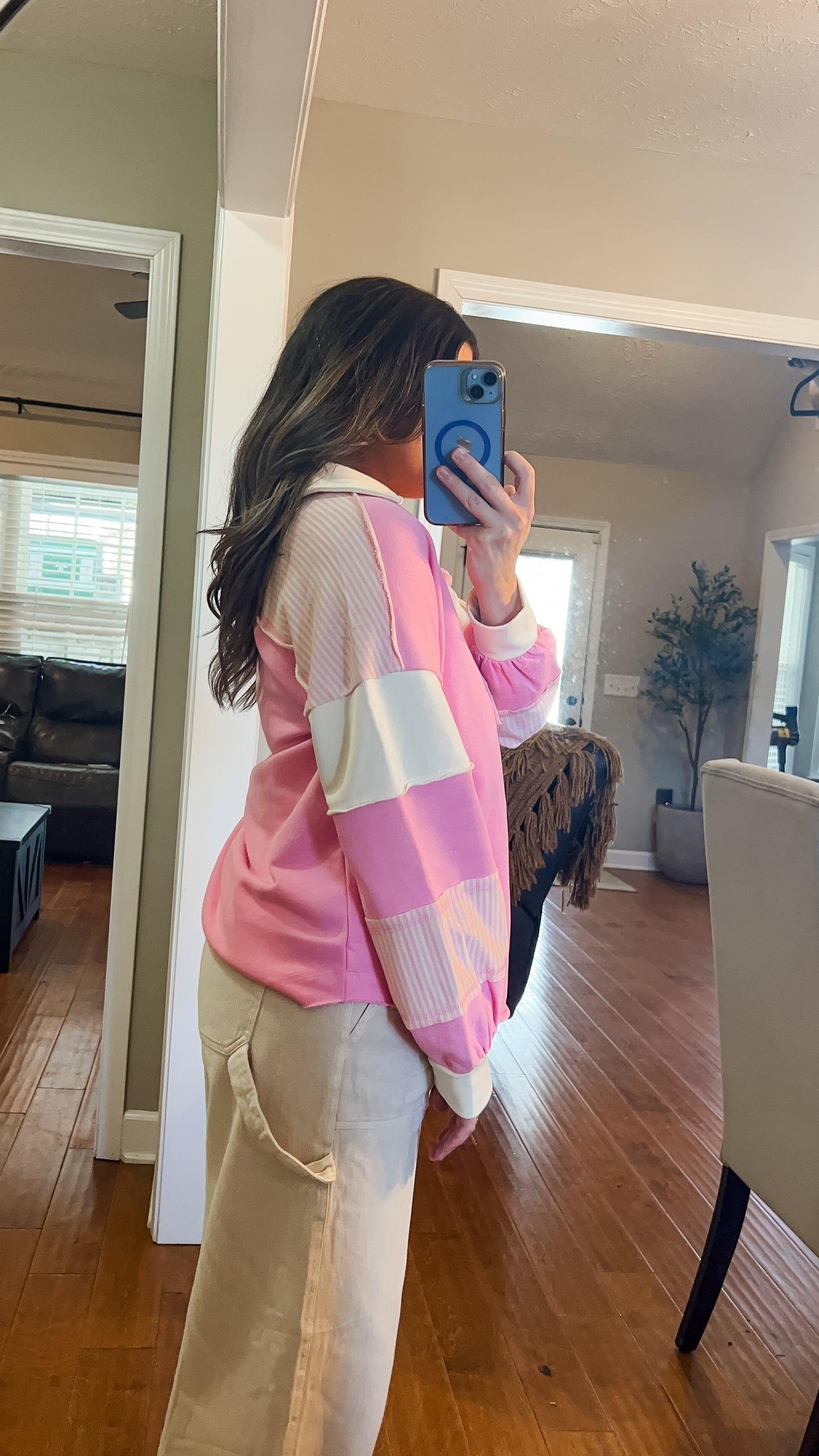 Pink Color Block Knit Top