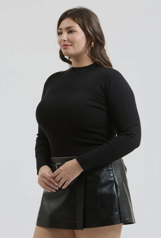 Mock Neck Long Sleeve Knit Top - PLUS