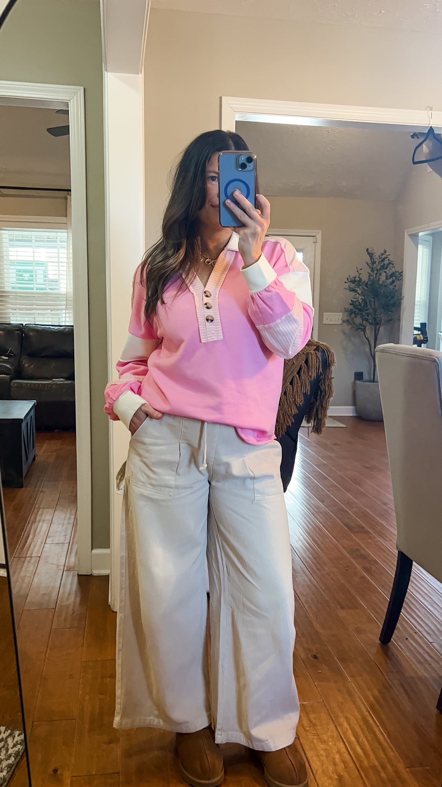 Pink Color Block Knit Top