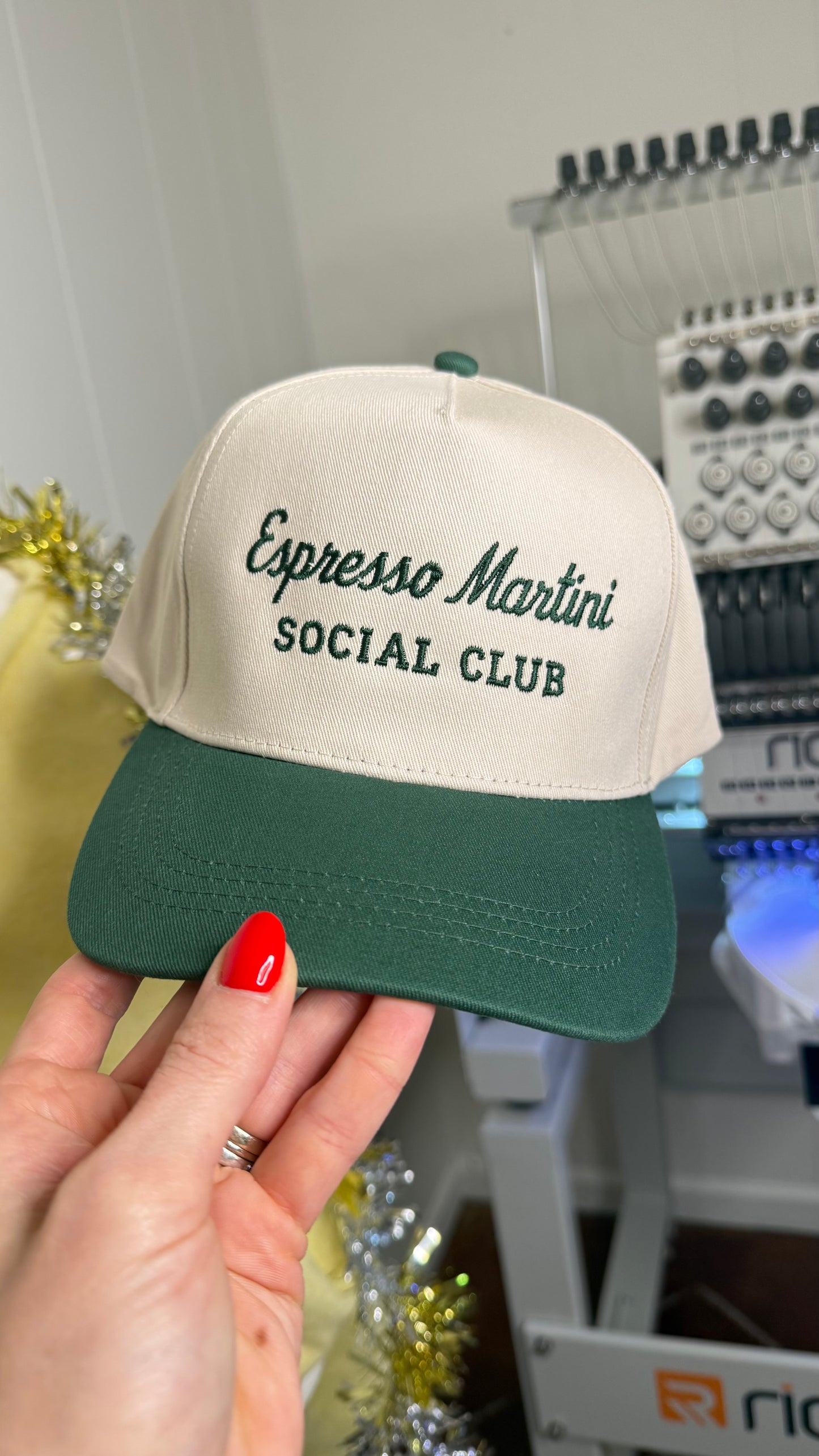 ESPRESSO MARTINI SOCIAL CLUB Dark Green Two Tone Trucker Hat