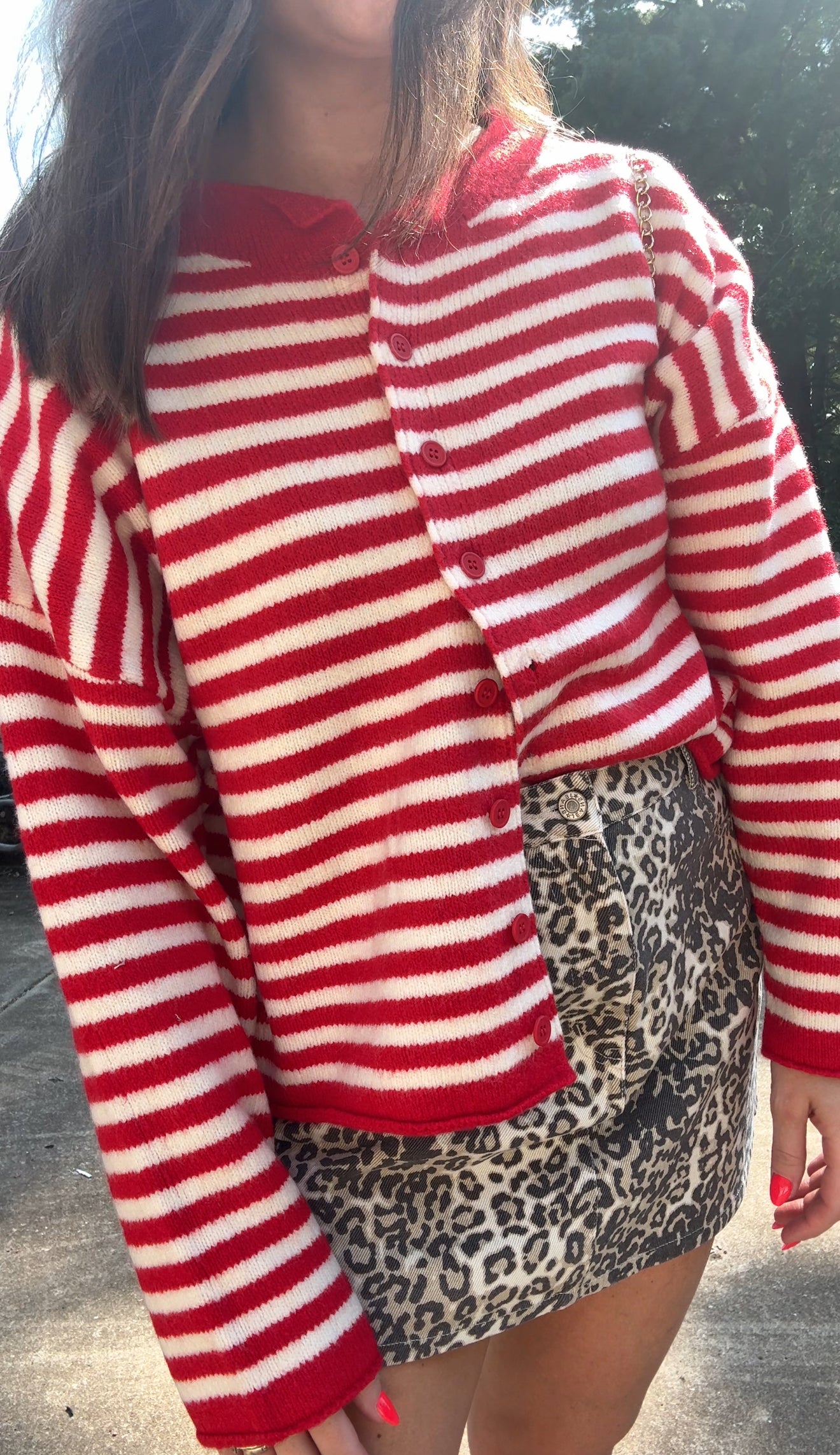 The Lasting Knit Button-Down Cardigan - Red and Ivory Stripes