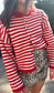 The Lasting Knit Button-Down Cardigan - Red and Ivory Stripes