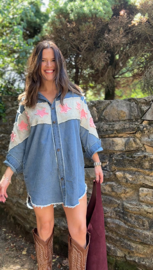 Eyes Full Of Stars Denim Patchwork Dress