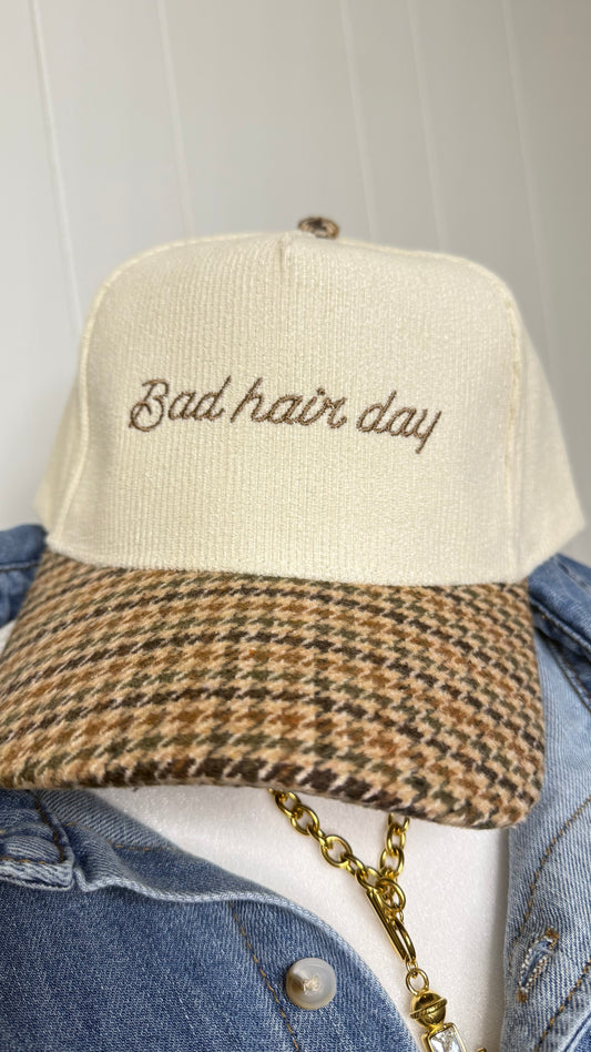 BAD HAIR DAY Corduroy Houndstooth Print Hat