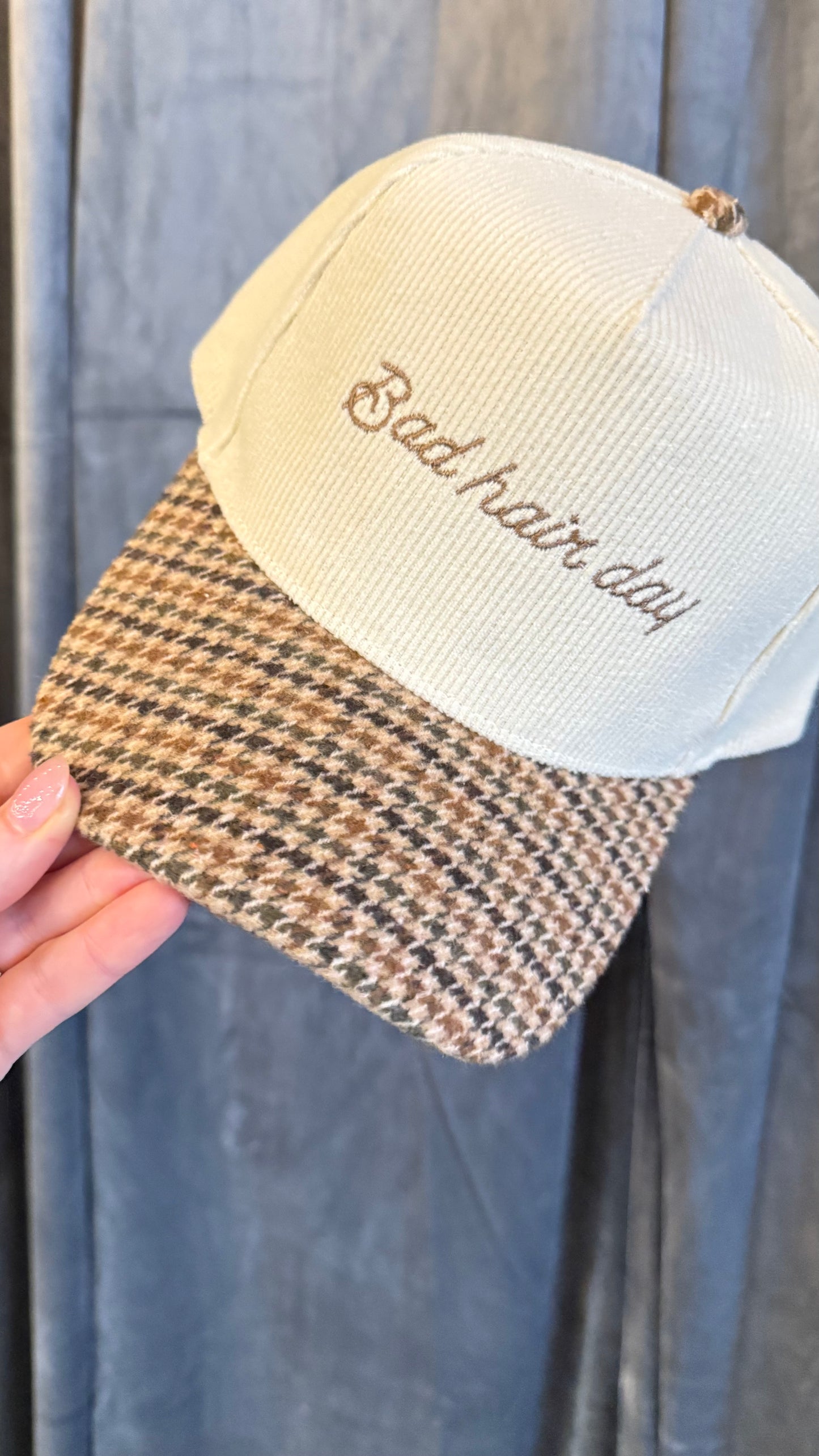 BAD HAIR DAY Corduroy Houndstooth Print Hat