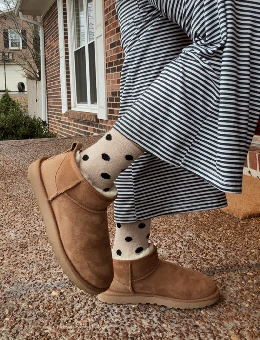 Fun Socks - Khaki Polka Dot