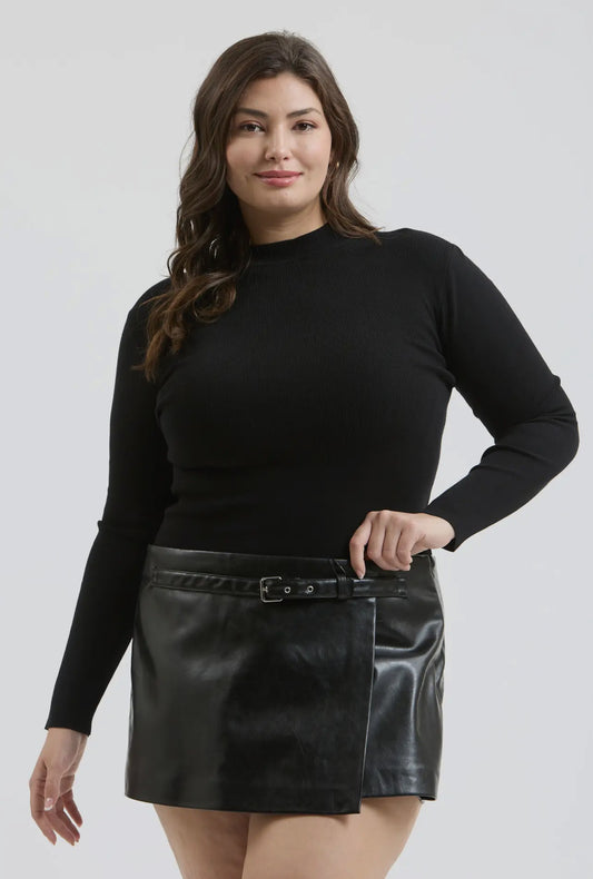 Mock Neck Long Sleeve Knit Top - PLUS