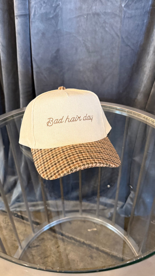 BAD HAIR DAY Corduroy Houndstooth Print Hat
