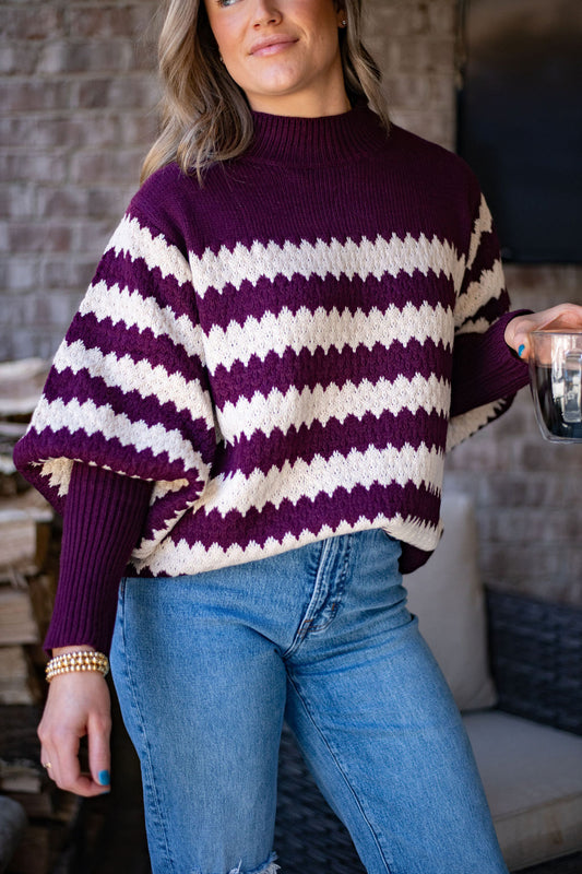 Merlot Striped Sweater Top