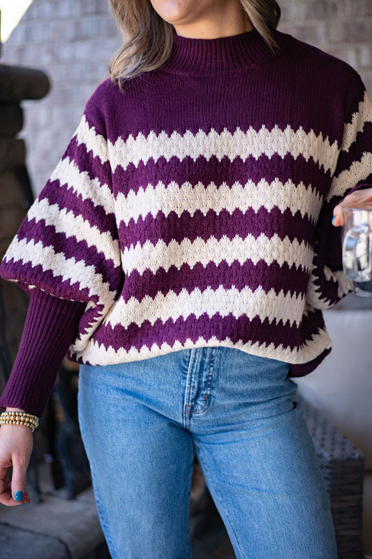 Merlot Striped Sweater Top