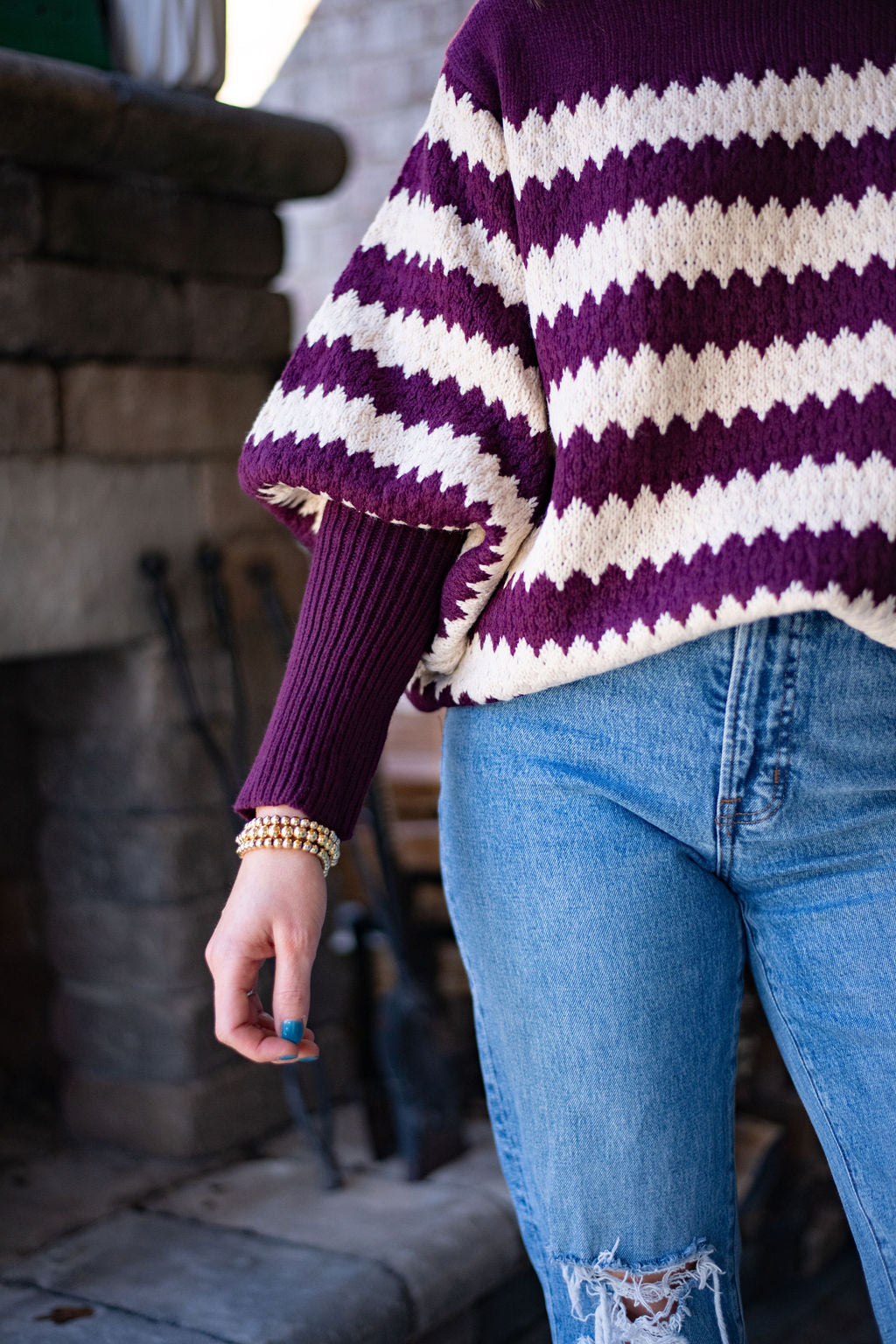 Merlot Striped Sweater Top