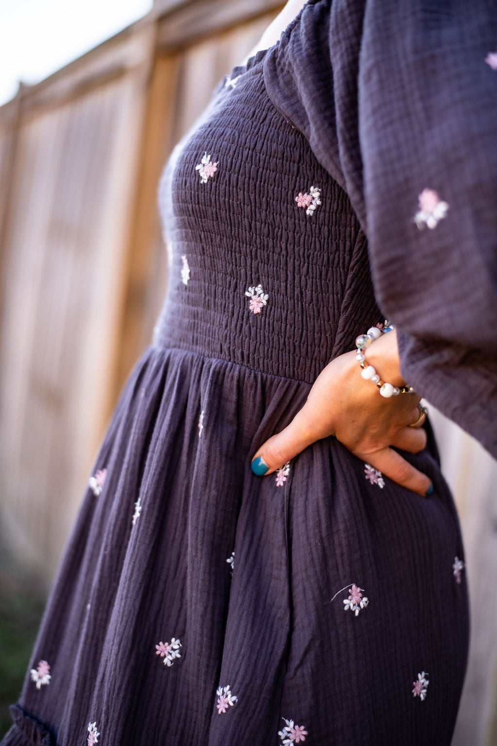 Delicate Floral Embroidery Puff Sleeve Maxi Dress