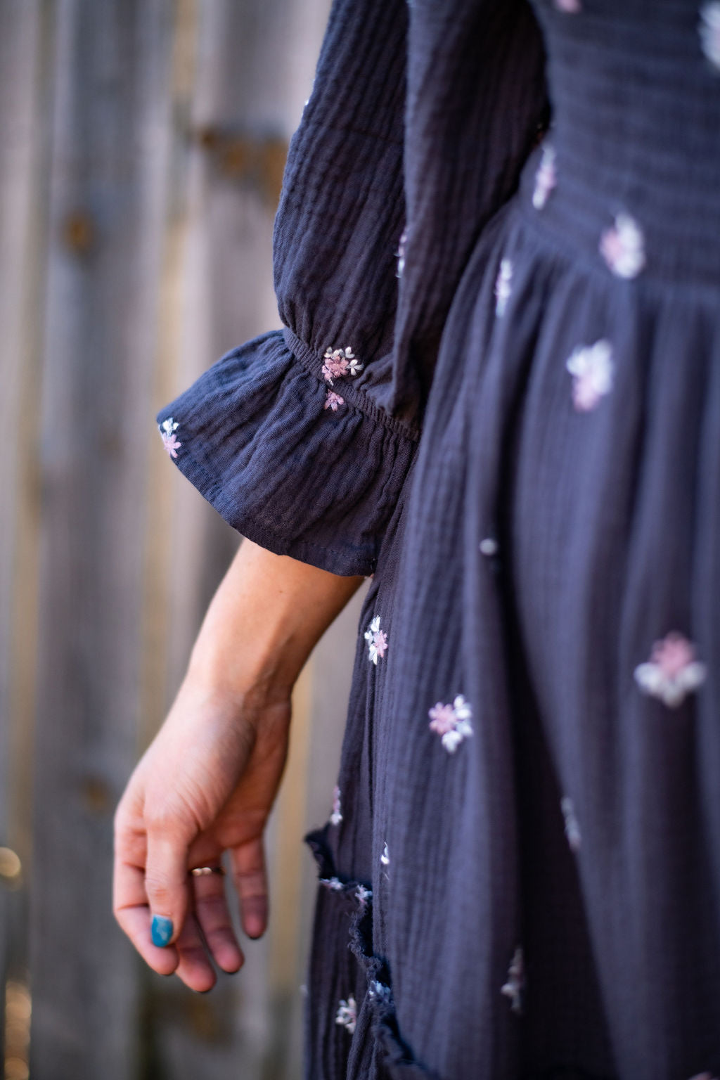 Delicate Floral Embroidery Puff Sleeve Maxi Dress