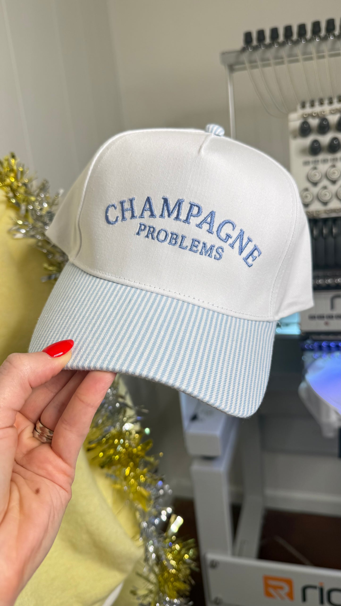 CHAMPAGNE PROBLEMS Striped Trucker Hat