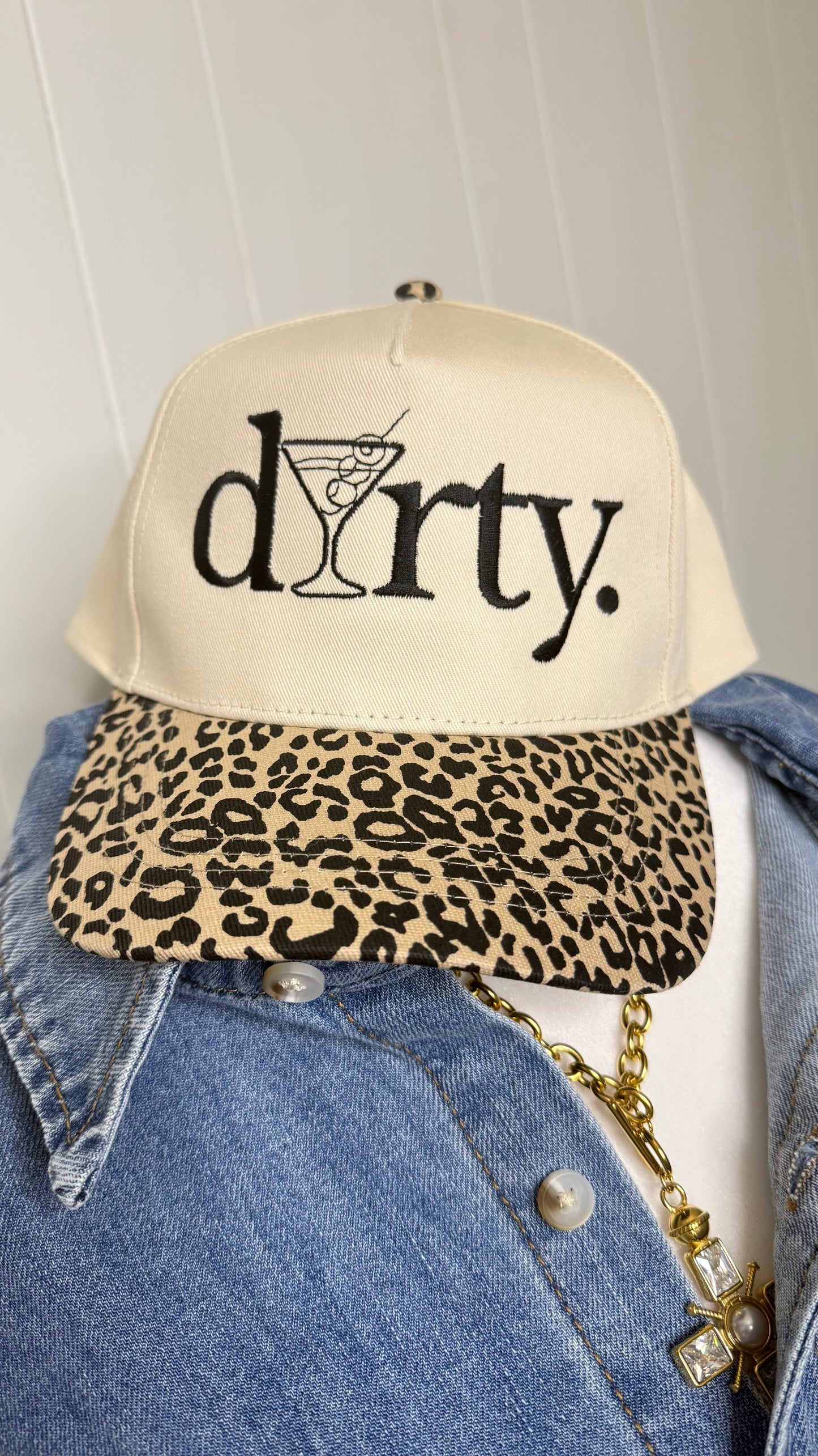 DIRTY Martini Glass Leopard Print Trucker Hat