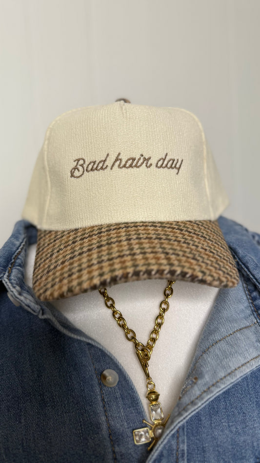 BAD HAIR DAY Corduroy Houndstooth Print Hat