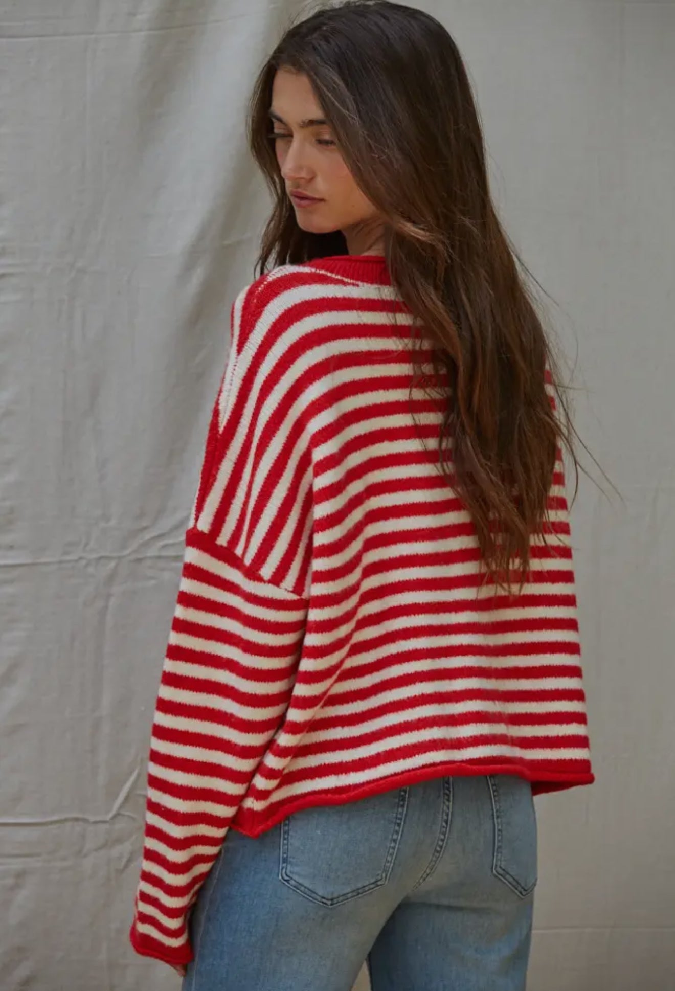 The Lasting Knit Button-Down Cardigan - Red and Ivory Stripes