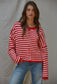 The Lasting Knit Button-Down Cardigan - Red and Ivory Stripes