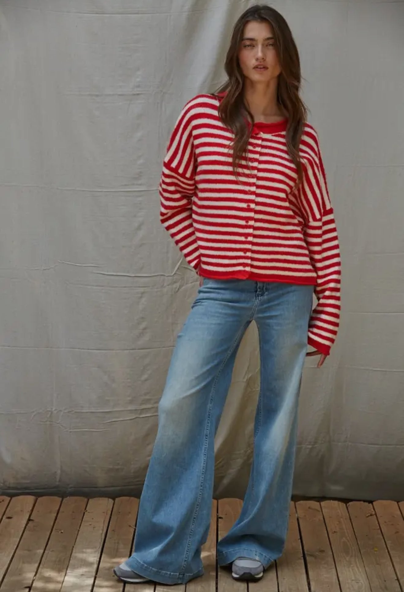 The Lasting Knit Button-Down Cardigan - Red and Ivory Stripes