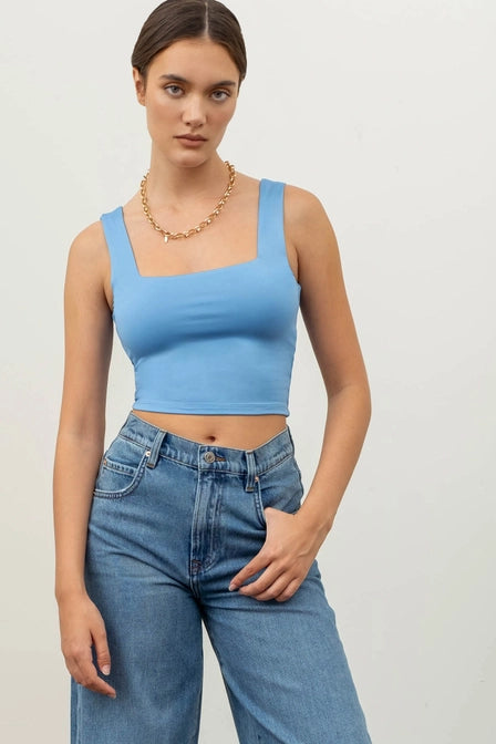 Blue Square Neck Cropped Tank