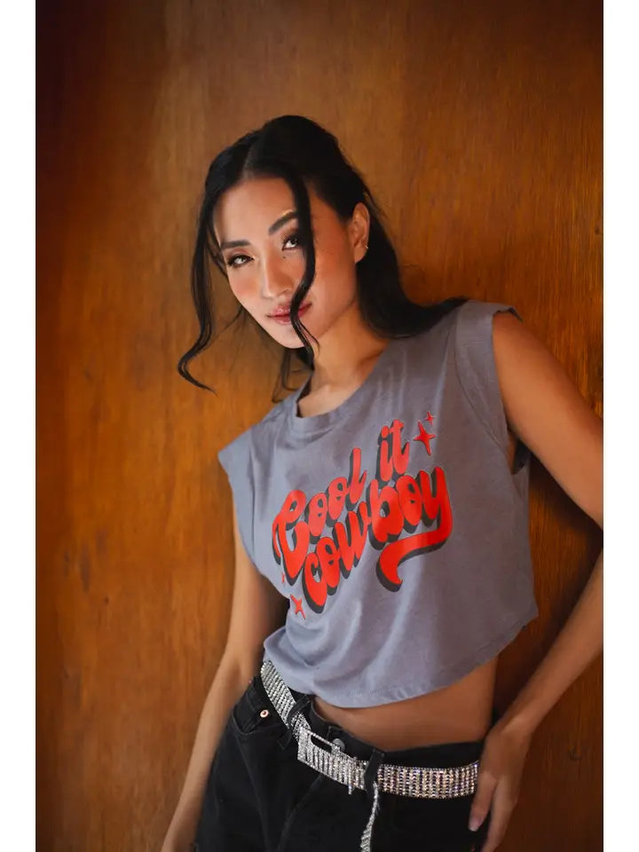 Cool It Cowboy Cropped Graphic Tee