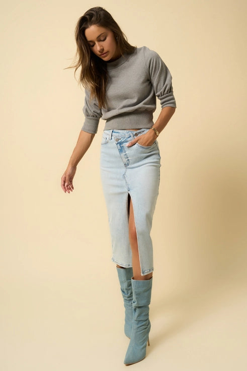 Crossover Denim Midi Skirt