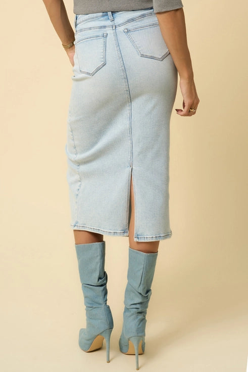 Crossover Denim Midi Skirt